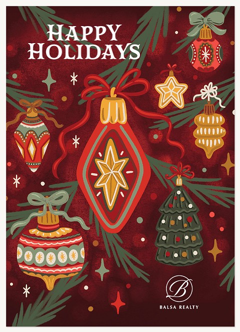 Retro Baubles Business Holiday Cards