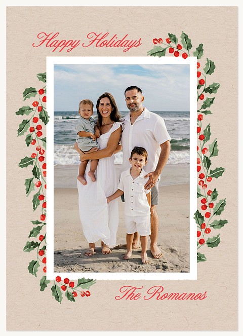 Painted Holly Frame Personalized Holiday Cards