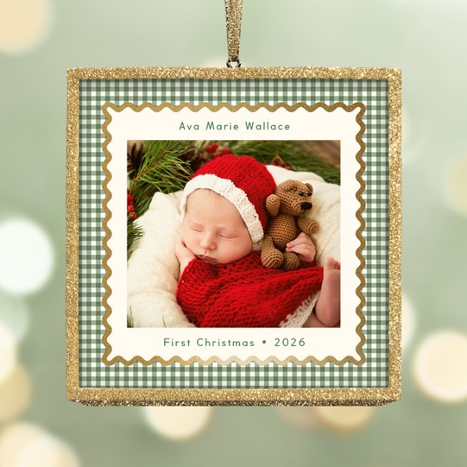 Gilded Gingham Frame Personalized Ornaments