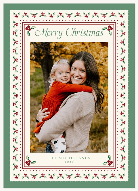 Happy Holly Border Personalized Holiday Cards