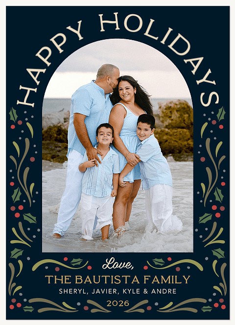 Holly Flourish Personalized Holiday Cards