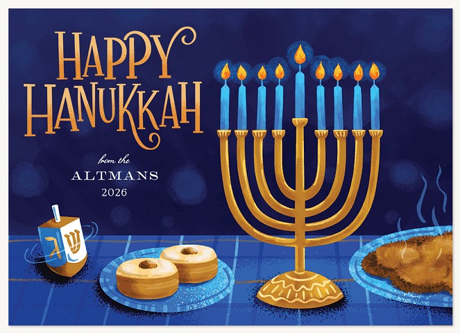 Golden Menorah Hanukkah Cards