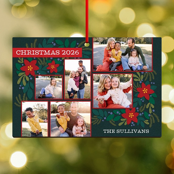 Poinsettia Patchwork Personalized Ornaments