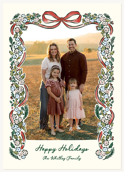 Vintage Floral Frame Personalized Holiday Cards