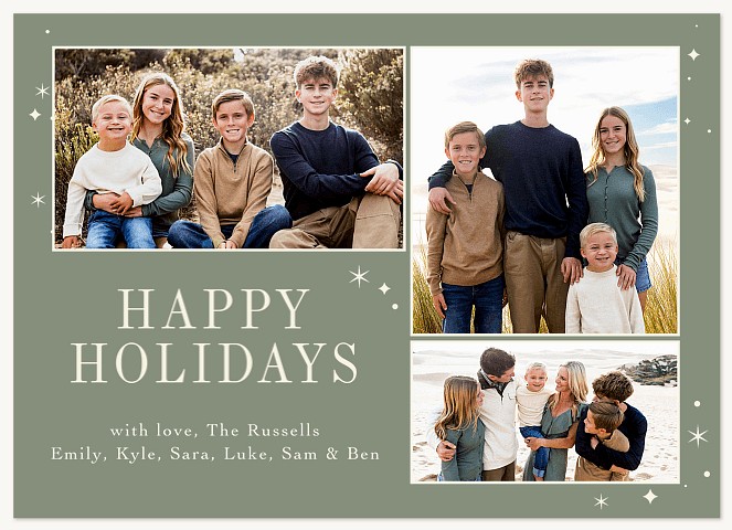 Three Photo Collage Personalized Holiday Cards