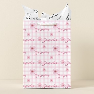 Pink Gingham Floral Gift Bags