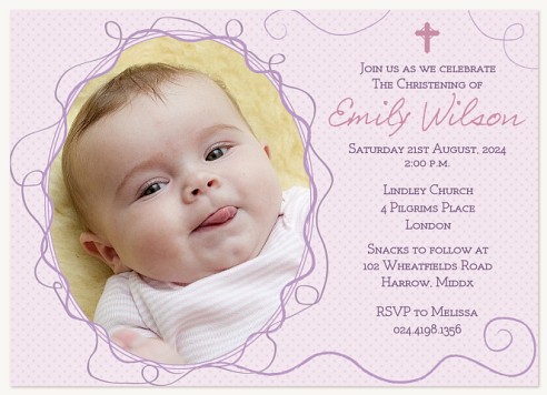 Lilac Frame Christening Invitations | Christening Invites