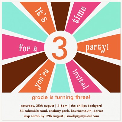 Party Spin Pink Kids Birthday Invitations