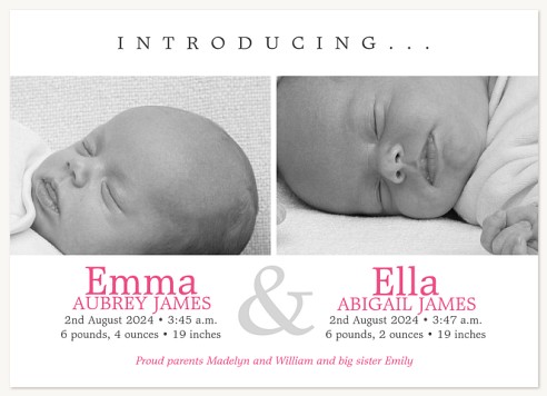 The Rose Girls Twin Birth Announcement Cards