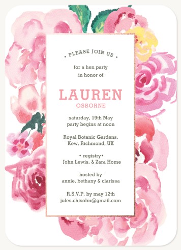 Rose Bloom Hen Party Invitations