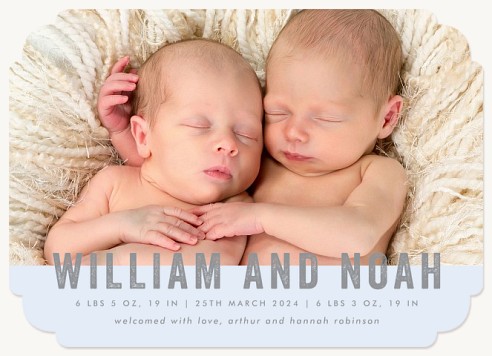 Bold Introduction Twin Birth Announcement Cards