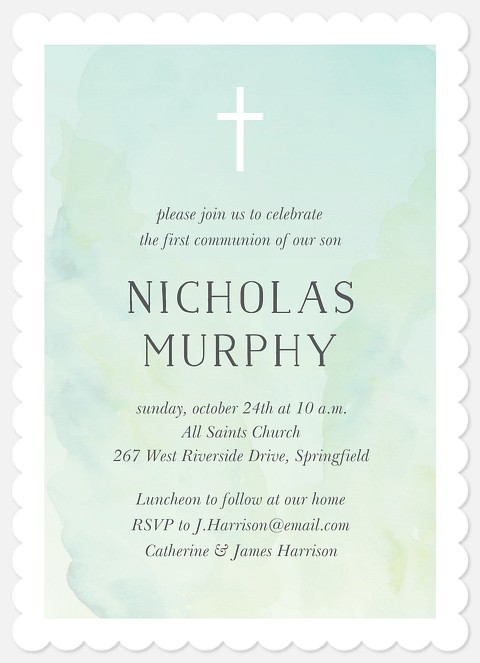 Tranquil Watercolor First Communion Invitations