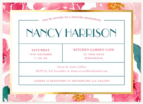 Watercolor Blooms Baby Shower Invites