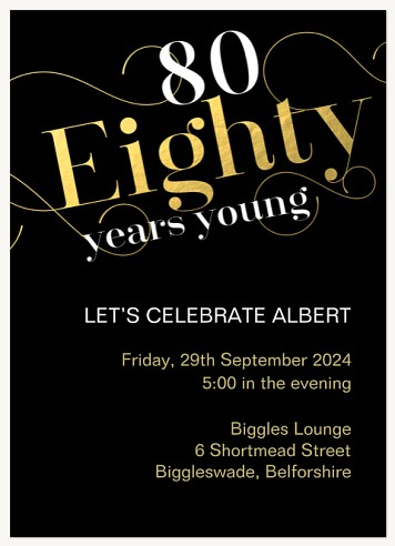 80 Years Young Adult Birthday Party Invitations