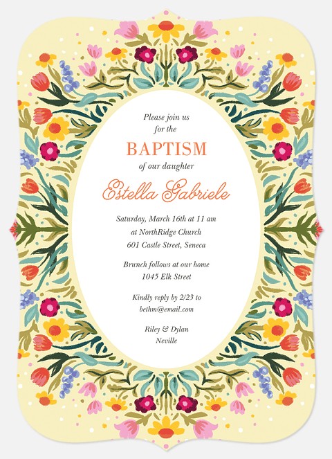 Folk Wreath Baptism Christening Invitations