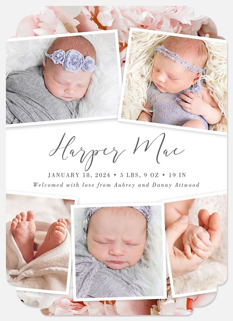 Peonies Baby Birth Announcements