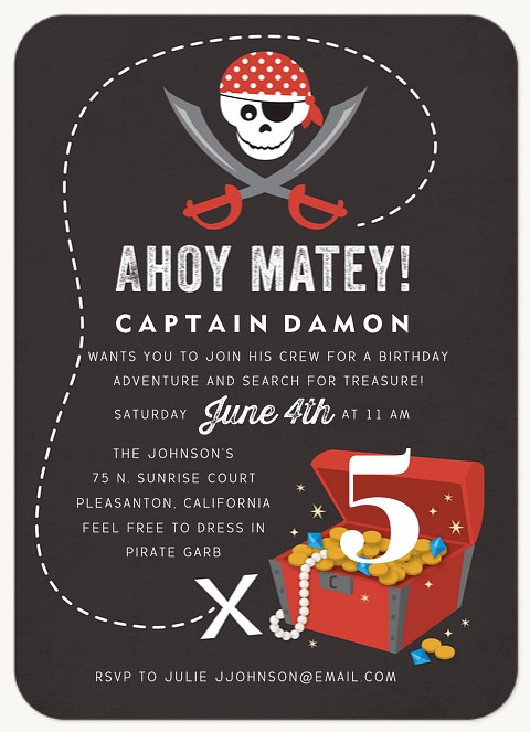 Pirate Treasure Boy Birthday Party Invitations