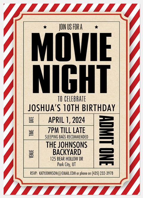 Movie Night Kids' Birthday Invitations