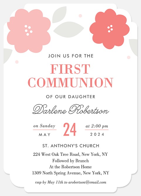 Sweet Blooms First Communion Invitations