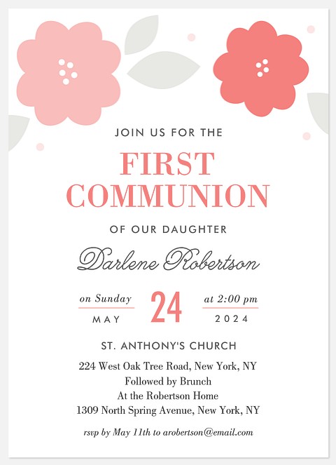Sweet Blooms First Communion Invitations