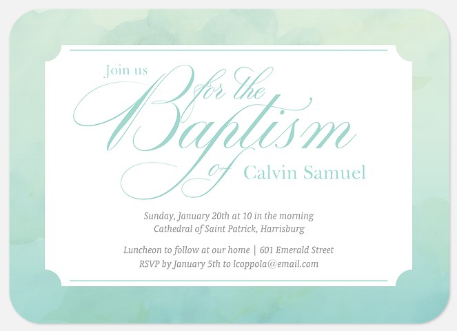 Aquarelle Frame Baptism Christening Invitations