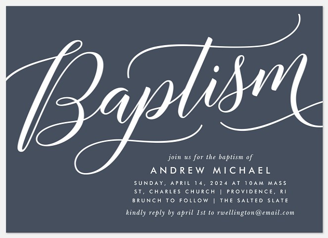 Stately Script Baptism Christening Invitations