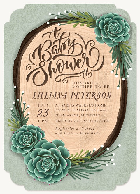 Woodland Succulents Baby Shower Invites