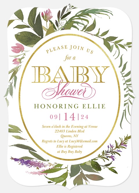 Wreath Flora Baby Shower Invitations
