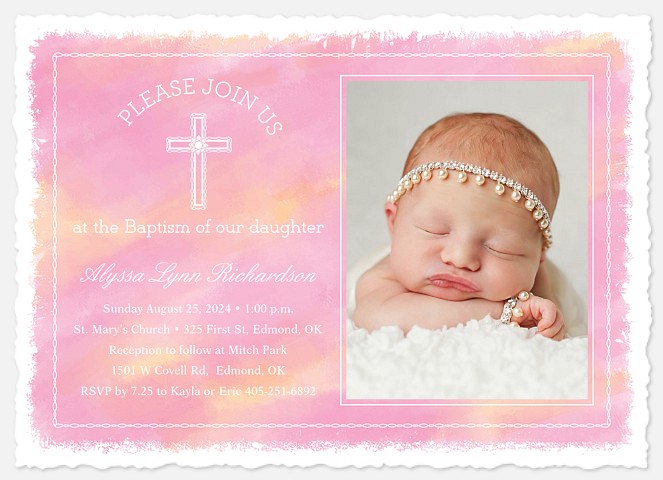 Whimsical Watercolor Baptism Christening Invitations