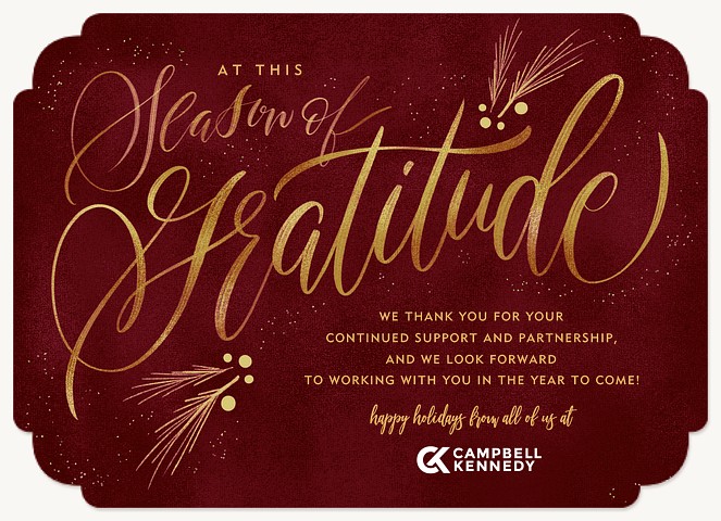 Gift of Gratitude Business Holiday Cards by Robert and Stella
