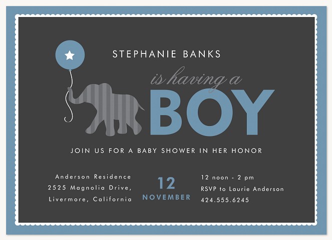 Baby Elephant Boy Baby Shower Invites