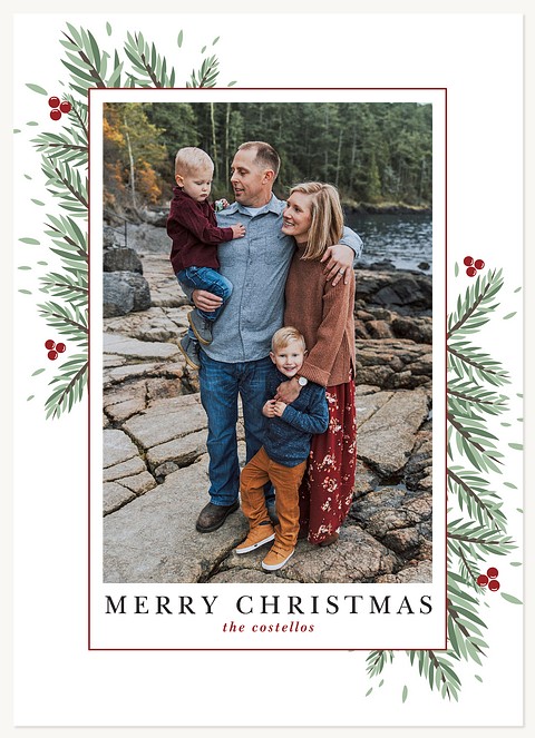 Pine Branches Personalized Holiday Cards
