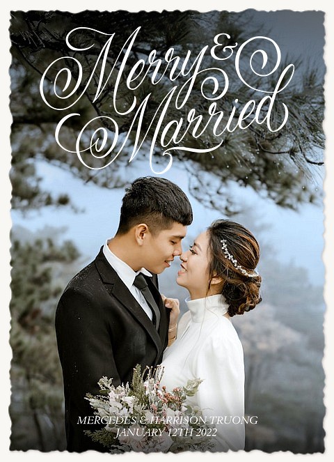 Merry & Married Script Photo Holiday Cards