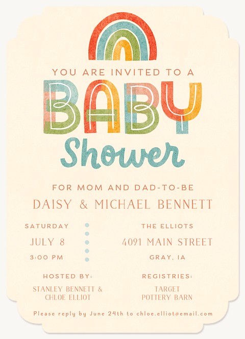 Retro Rainbow Baby Shower Invites