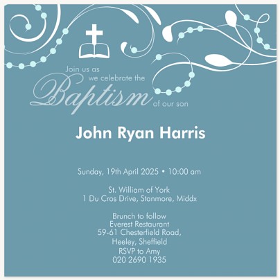 Teal Cross Christening Invitations | Christening Invites