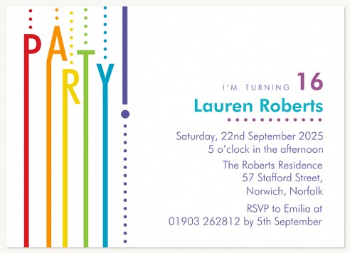 Party Streamers Teen Birthday Invitations