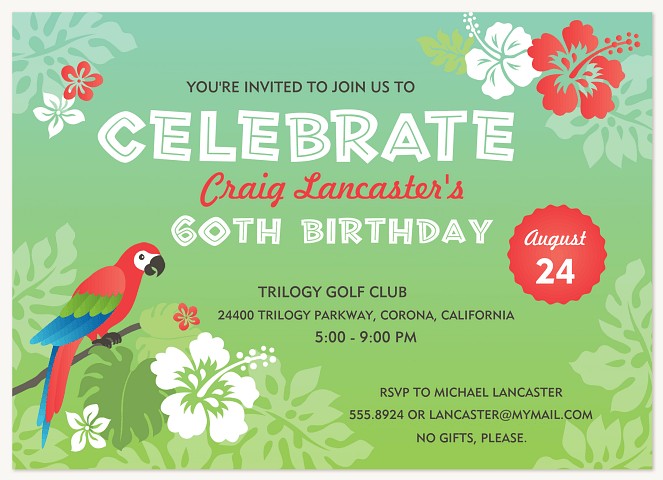 Tropical Getaway Adult Birthday Party Invitations