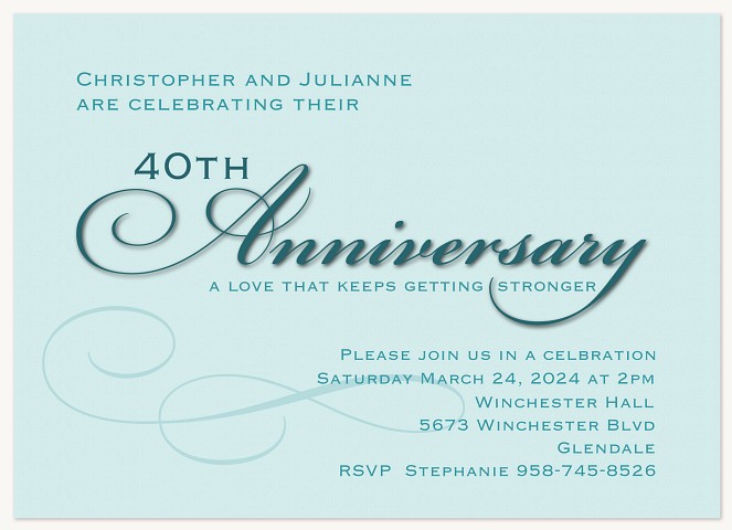 Blue Script Wedding Anniversary Invitations