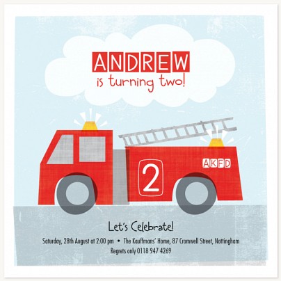 Lil Firetruck Kids Birthday Invitations