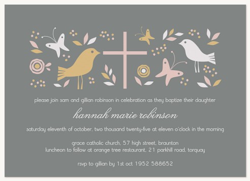Nature's Blessing Pink Christening Invitations | Christening Invites