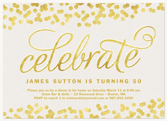 Gold Drops Adult Birthday Party Invitations
