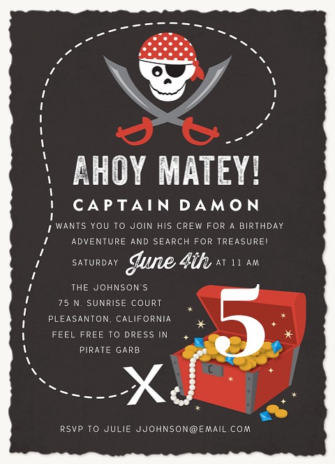 Pirate Treasure Kids Birthday Invitations