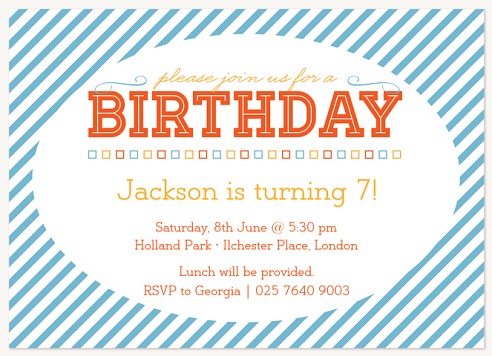 Fun Stripe Kids Birthday Invitations