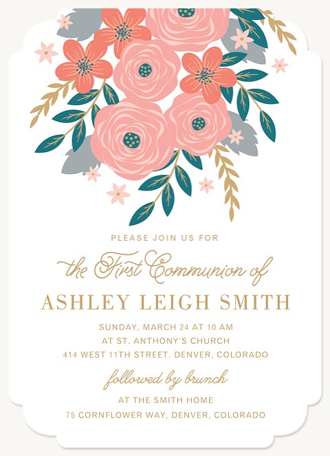 Woodland Floral First Communion Invitations