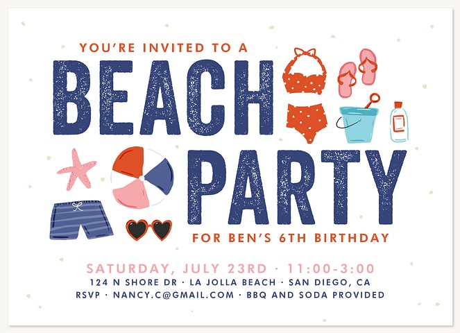 Life's a Beach Boy Birthday Party Invitations