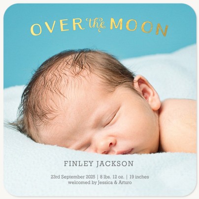 Over the Moon Boy Baby Announcements
