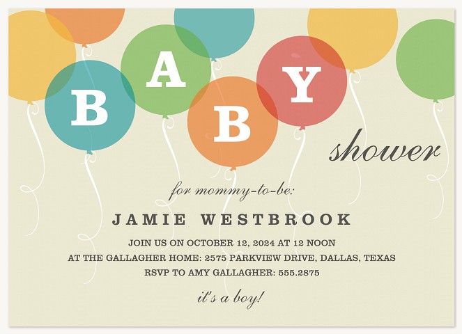 Baby Balloon Bouquet Baby Boy Shower Invitations, Baby Shower Invitations