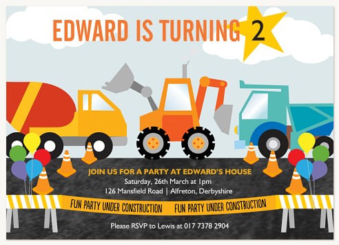Construction Zone Kids Birthday Invitations