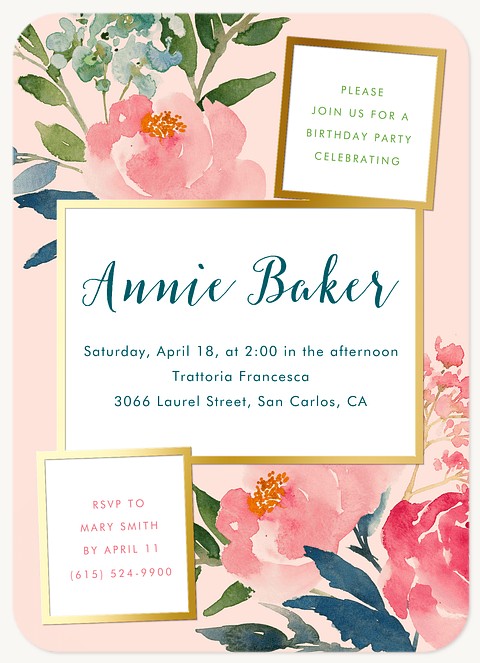 Blushing Blooms Adult Birthday Party Invitations
