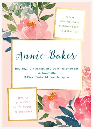 Blushing Blooms Adult Birthday Party Invitations